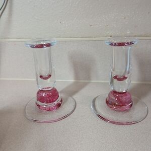 Chic Pink Glass Candle Holders